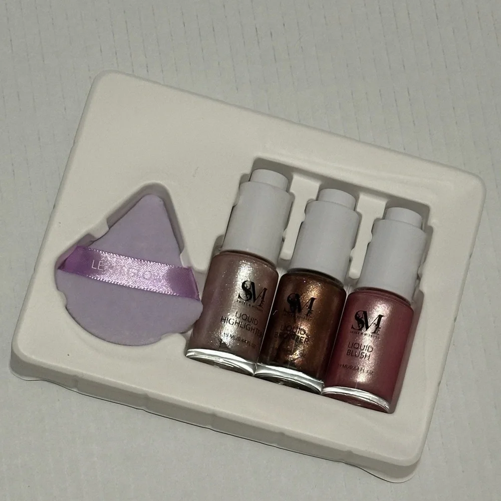 ✨ NEW! Let It Glow Liquid Highlighter + Blush + Bronzer Set w/ Puff | Gifts